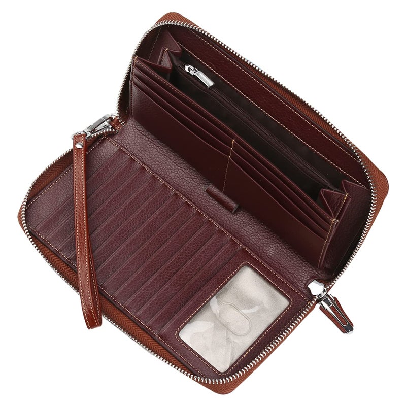 Lavemi Women's RFID Blocking 100% Leather Large Capacity Zip Around Wallet Phone Holder Clutch Travel Purse Wristlet(Large Size Pebble Coffee) - Image 4